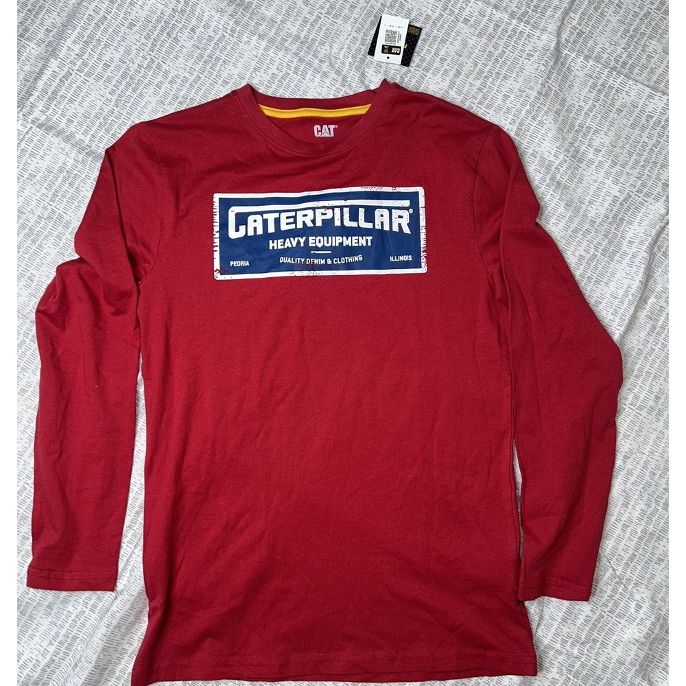 Caterpillar CAT Kids Red Long Sleeve Heavy Equipment Graphic Tee Sz L 14/16 NWT